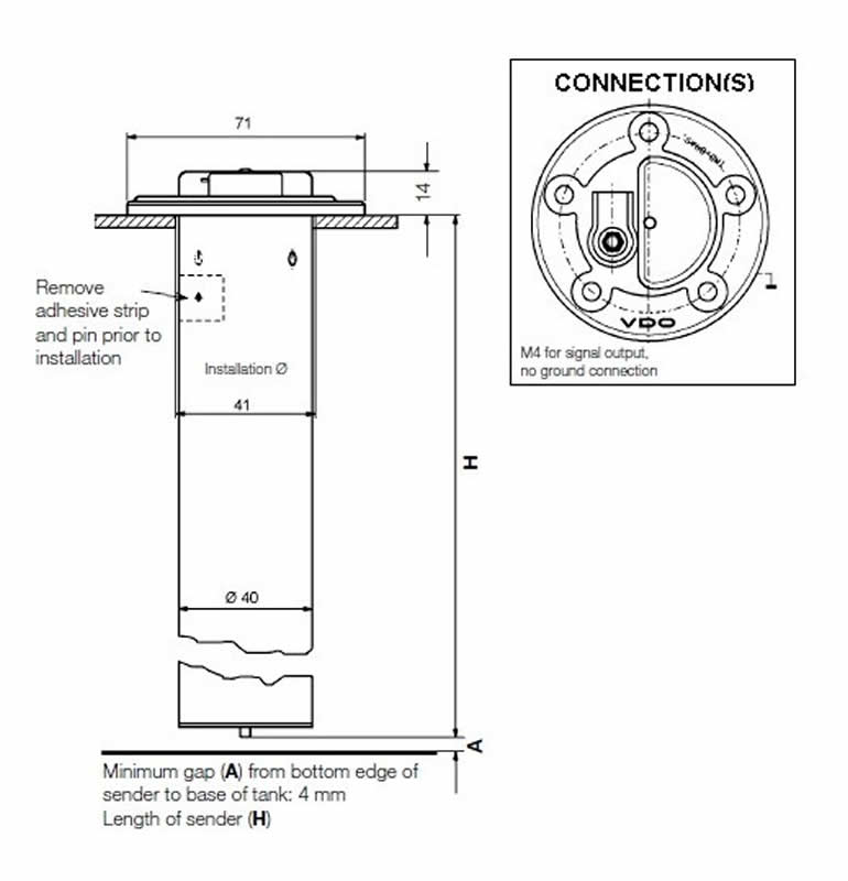 VDO 54mm Fuel tubular sender 387.5mm